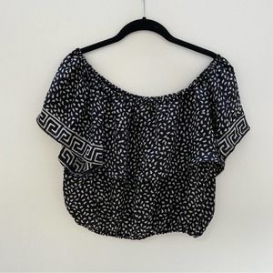 Natalie Martin black and cream geometric silk blouse. Size medium.